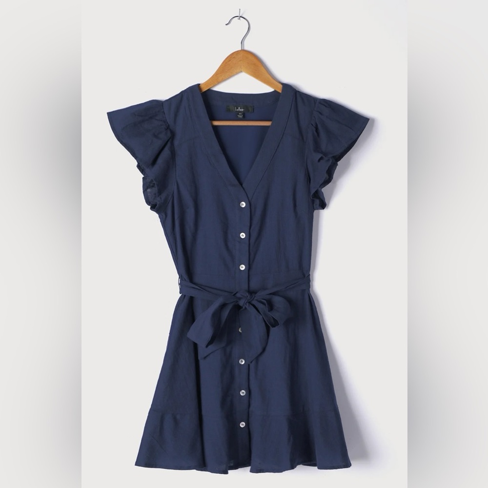 Lulu’s Daytime Dreamer Navy Blue Button-Up Mini Dress